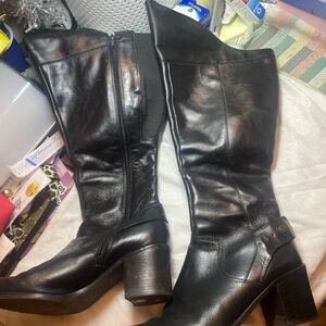 Clarks Black Leather Heeled Boots
